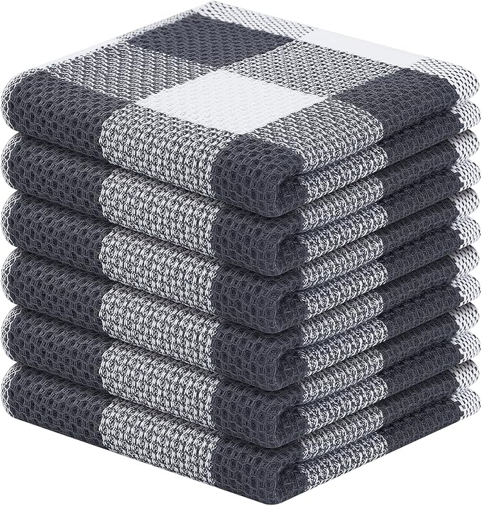 Homaxy 100% Cotton Waffle Weave Check Plaid Dish Cloths, 12 x 12 Inches by Homaxy