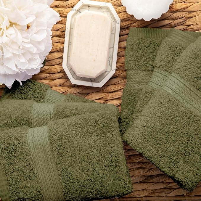 Superior Solid Egyptian Cotton Face Towel Set, Forest Green - Image 5