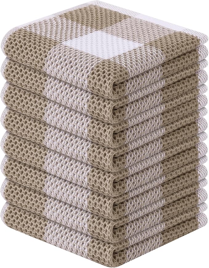Homaxy 100% Cotton Waffle Weave Check Plaid Dish Cloths, 12 x 12 Inches by Homaxy