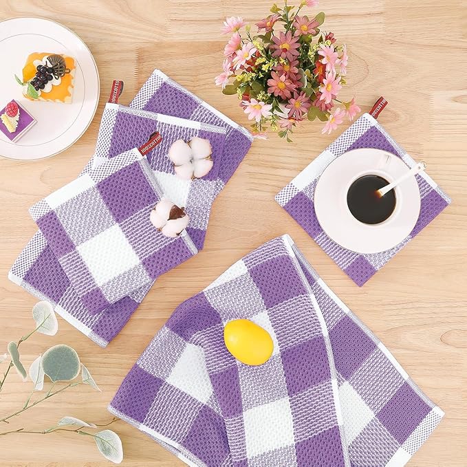 Homaxy 100% Cotton Waffle Weave Check Plaid Dish Cloths, 12 x 12 Inches - Image 6