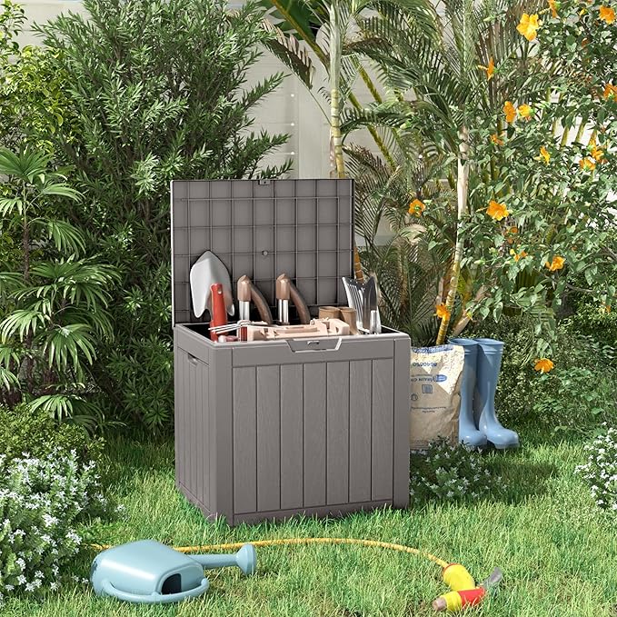 32 Gallon Outdoor Storage Box - Deck Box Container for Patio, Pool, and Garden-Waterproof and UV Resistant Resin,Lockable (Grey) - Image 7