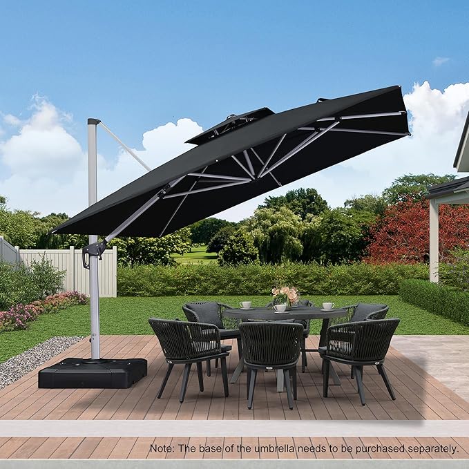PURPLE LEAF 11 Feet Double Top Deluxe Square Patio Umbrella Offset Hanging Umbrella Outdoor Market Umbrella Garden Umbrella, Black - Image 2
