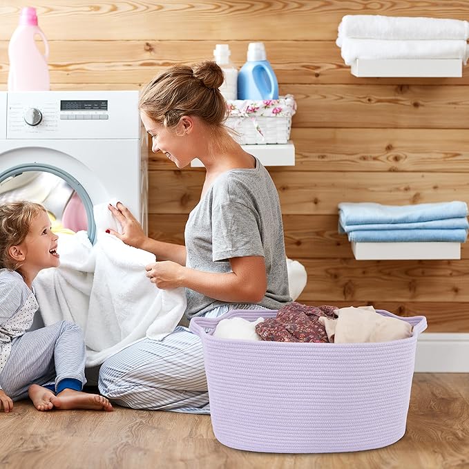 Large Rectangle Blankets Basket Living Room 22"x17"x12" Woven Cotton Rope - Image 6