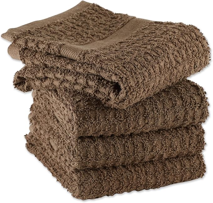 DII Basic Terry Collection Waffle Dishtowel Set, Solid Brown, 4 Piece - Image 2