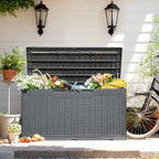 Flamaker Outdoor Storage Box 100 Gallon Waterproof Resin Deck Box Delivery Box with Air Rod Indoor Outdoor Lockable Storage Bench for Patio Cushions, Tools, Pool Accessories (Gray) - Image 2