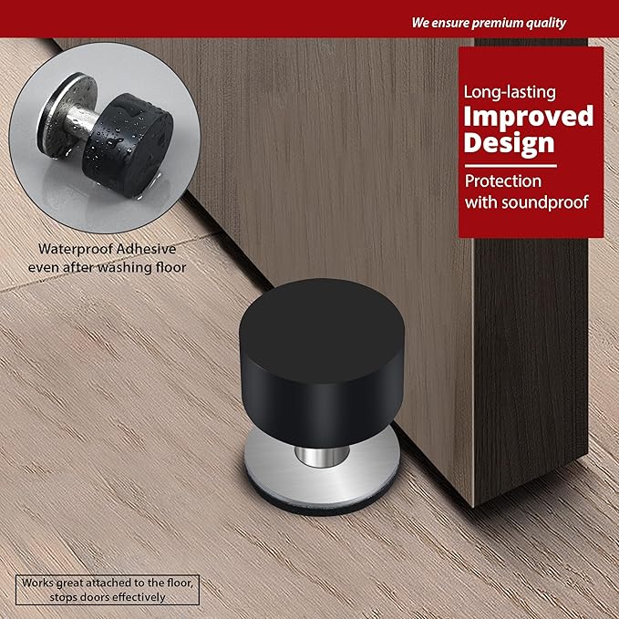 Door Stopper with Extra Sticker, Self-Adhesive Door Stop with Black Rubber - Image 4