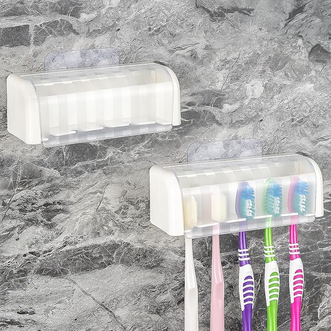 2 Pack 5 Slots Wall Mount Toothbrush Holder by LUEXBOX