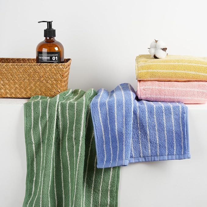 Hand Towels for Bathroom, 100% Cotton Striped Pattern Soft Absorbent Towel Set - Image 2
