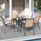 Patio Dining Chairs Set of 4, Outdoor High Stacking Chairs for All Weather, Breathable Seat Fabric and Alloy Steel Frame for Backyard, Porch, Garden (Brown) - Image 2