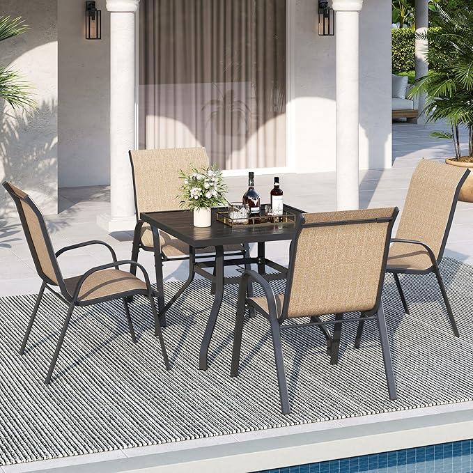 Patio Dining Chairs Set of 4, Outdoor High Stacking Chairs for All Weather, Breathable Seat Fabric and Alloy Steel Frame for Backyard, Porch, Garden (Brown) - Image 2