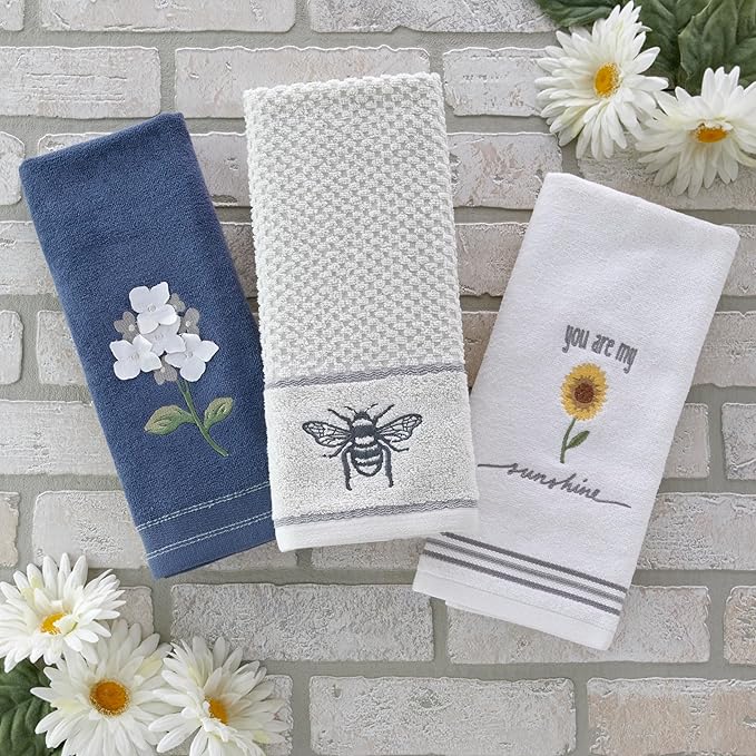 SKL Home Farm Hydrangea 100% Cotton 3D Embroidered 2pc Hand Towel Set, - Image 7