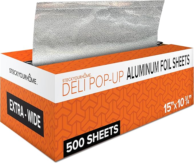 Pre-Cut Deli Aluminum Foil Sheets – 15” Extra-Wide Heavy-Duty Pop-Up Sheets by StockYourHome