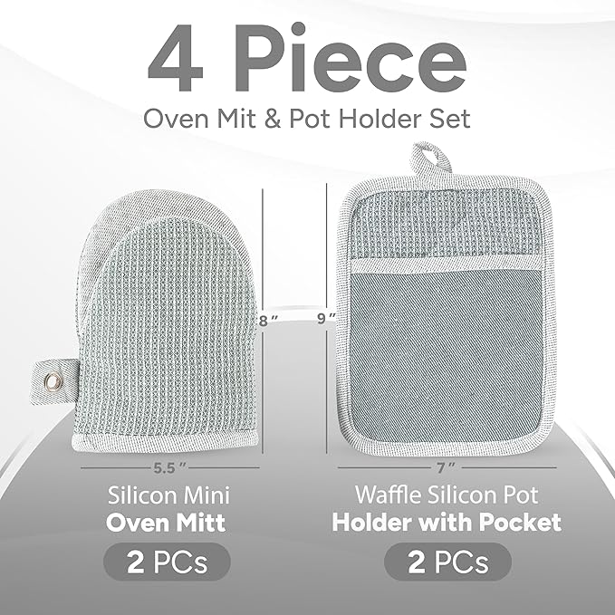 Casa Platino Heat Resistant Oven Mitts & Potholders, 4-Piece – Oven Mitts and - Image 2