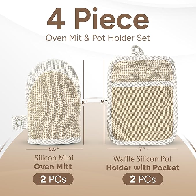 Casa Platino Mini Oven Mitts & Silicone Pot Holders, 4-Piece – Heat Resistant - Image 2
