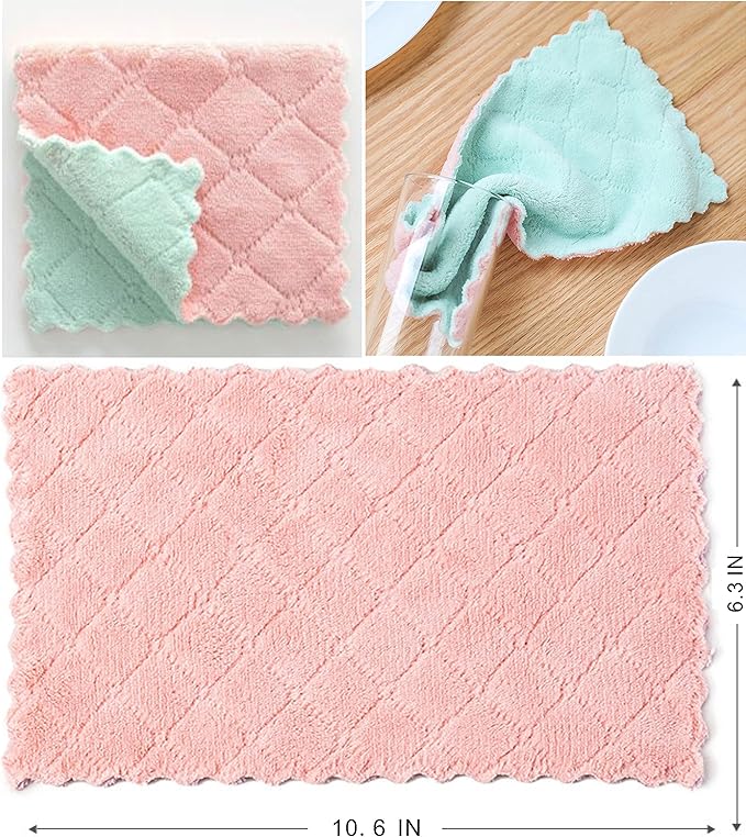 20 Pack Kitchen Cloth, Microfiber Dish Towels Washcloths, Super Absorbent Coral - Image 7