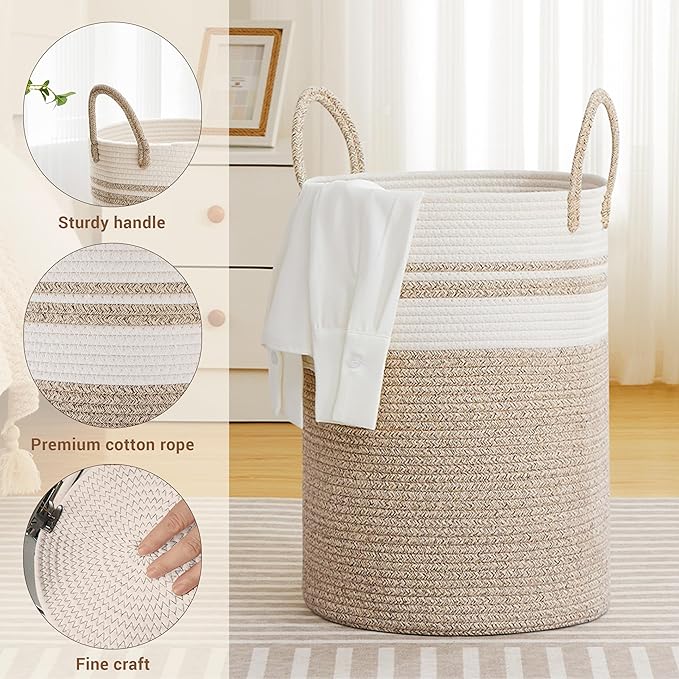 Tall Laundry Basket with Handles, 72L Portable Dirty Clothes Hamper, Boho - Image 3