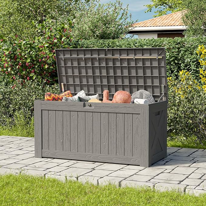 Patiowell 120 Gallon Large Deck Box, Outdoor Lockable Storage Box for Gardening Tools, Waterproof Deck Box for Patio Furniture, Light Brown - Image 3