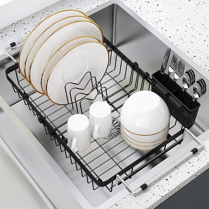 romision Expandable Dish Drying Rack Over The Sink Small Metal Stainless Steel by Romision