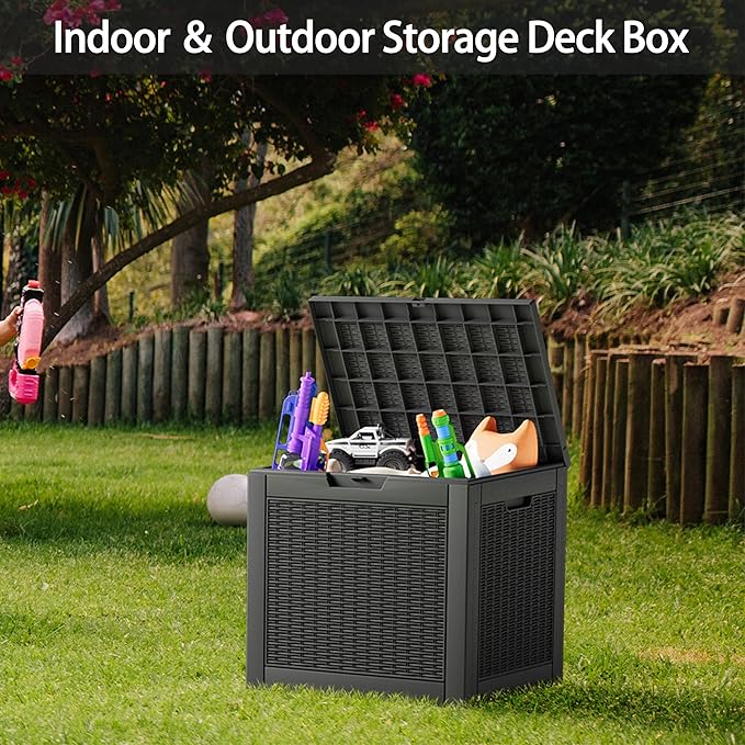 Outdoor Storage Box, Resin Deck Boxes Indoor and outdoor, Waterproof Storage Box Lockable Lid (Black, 35 Gallon-2 Pack) - Image 8