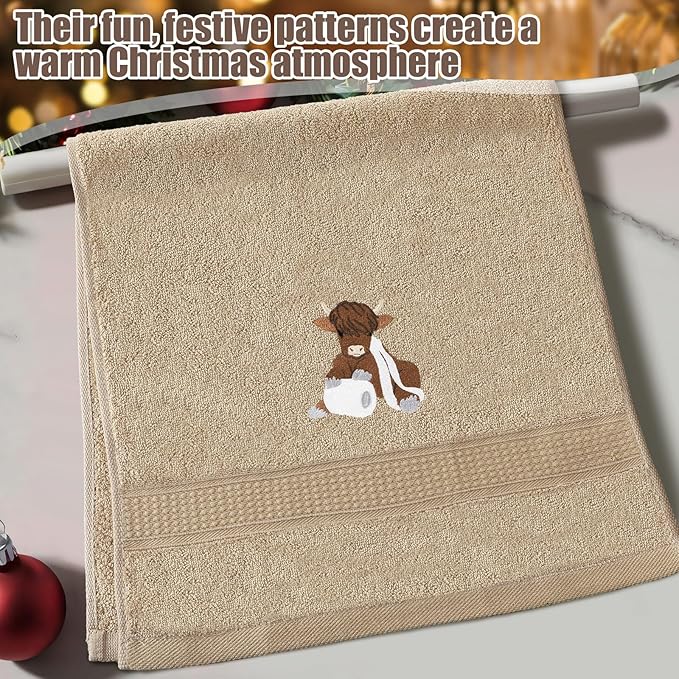 3 Pcs Highland Cow Hand Towels Embroidered Cow Farmhouse Decorative Bath Towels - Image 3