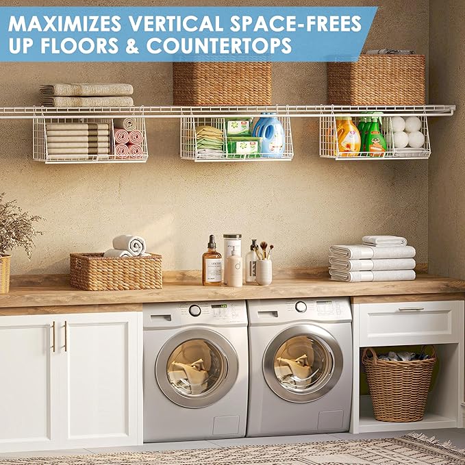 23.62” Extra-Long Under-Shelf Hanging Laundry Basket Organizer, Fits Wire - Image 6