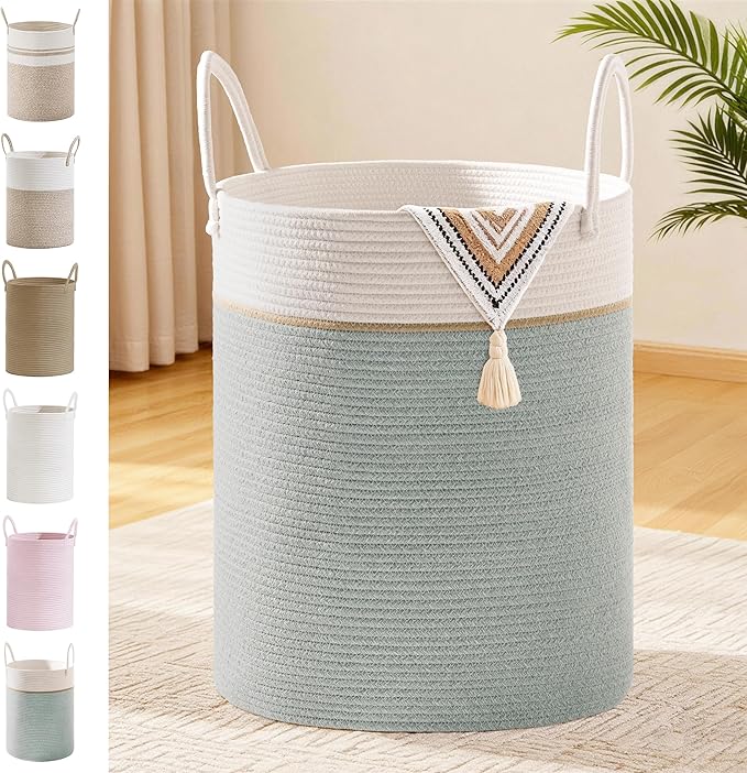 Tall Laundry Basket with Handles, 88L Portable Dirty Clothes Hamper, Boho by SunNewt