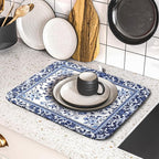 Boho Floral Dish Drying Mat 16x18 Inch Blue Leaves Kitchen Drying Pad - Image 5