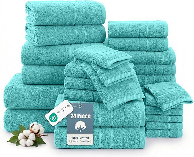 24-Piece Towels for Bathroom – 100% Cotton Towel sets, 2 Bath Sheets, 2 Bath by CasaPlatino