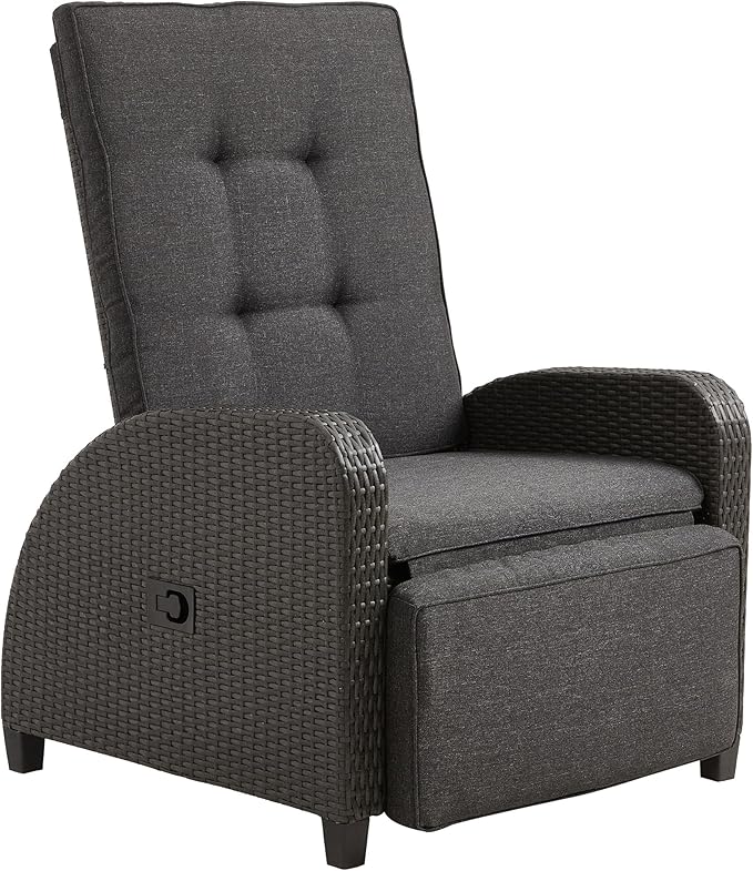 Green4ever Outdoor Patio Recliner with Independently Adjustable Backrest and Footrest, All-Weather Wicker Patio Chair, 160° Lay Flat Patio Reclining Lounge Chair for Backyard Garden, Grey - Image 6