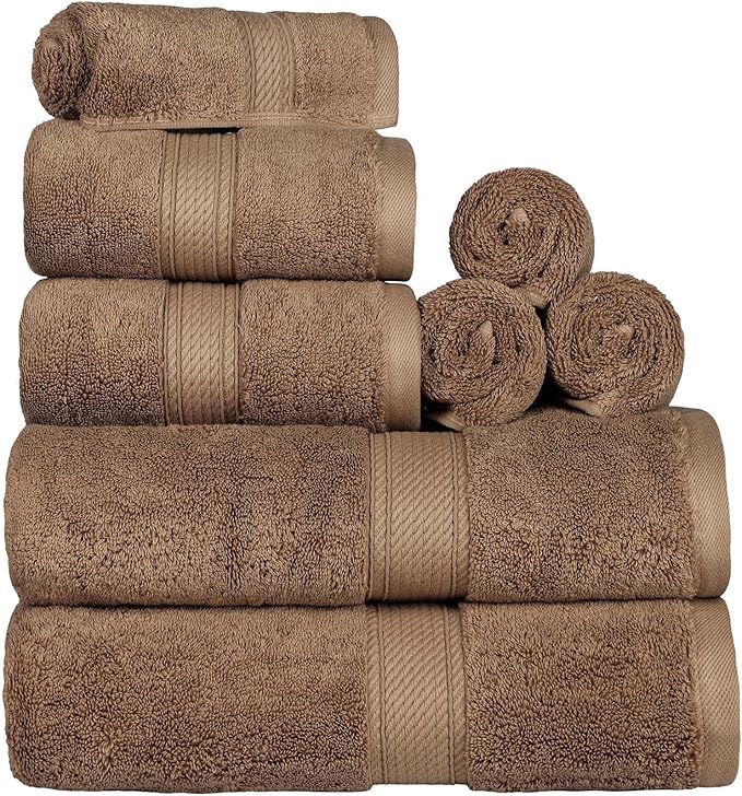 Superior Egyptian Cotton 8-Piece Solid Towel Set, Washcloths 13” x 13” - Image 4