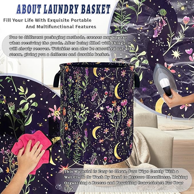 Moon Wild Flowers Laundry Basket Oxford Cloth Colorful Floral Laundry Hamper - Image 8