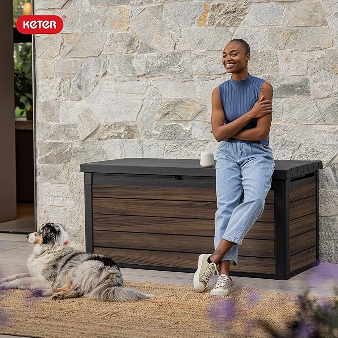 Keter Signature Collection 150 Gallon Resin Deck Box Organization and Storage for Patio Outdoor Cushions, Throw Pillows, Garden Tools and Pool Supplies, Rosewood - Image 11