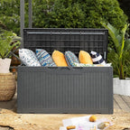 Flamaker Deck Box with Cushion 100 Gallon Waterproof Resin Storage Box with Air Rod Indoor Outdoor Lockable Storage Bench for Patio Furniture, Tools, Pool Accessories (Gray) - Image 5