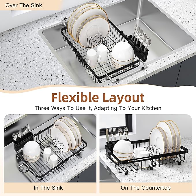 romision Expandable Dish Drying Rack Over The Sink Small Metal Stainless Steel - Image 4