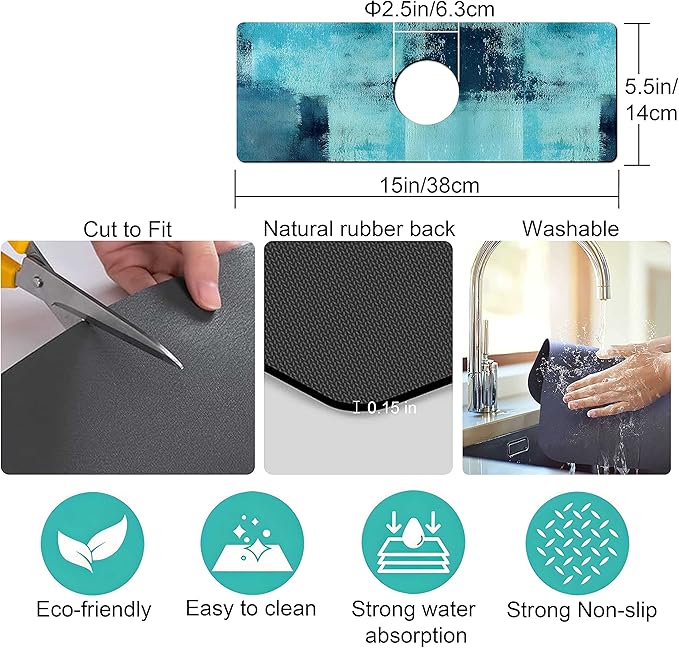 Kitchen Sink Splash Guard Faucet Mat Super Absorbent Fast Drying Mat Sink - Image 4