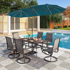 PHI VILLA 13ft Patio Umbrella with Solar-Powered 120 PCS LED Color-Changing Lights, Triple-Head Large Rectangle Umbrella Outdoor Patio for Table with Crank Lift,Cyan(No Base) - Image 7