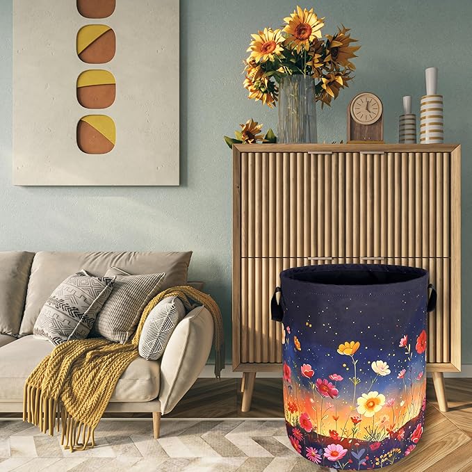 Colorful Flowers At Night Laundry Basket Floral Foldable Funny Laundry Hamper - Image 7