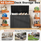 Outdoor Storage Box, Resin Deck Boxes Indoor and outdoor, Waterproof Storage Box Lockable Lid (Black, 45 Gallon) - Image 3