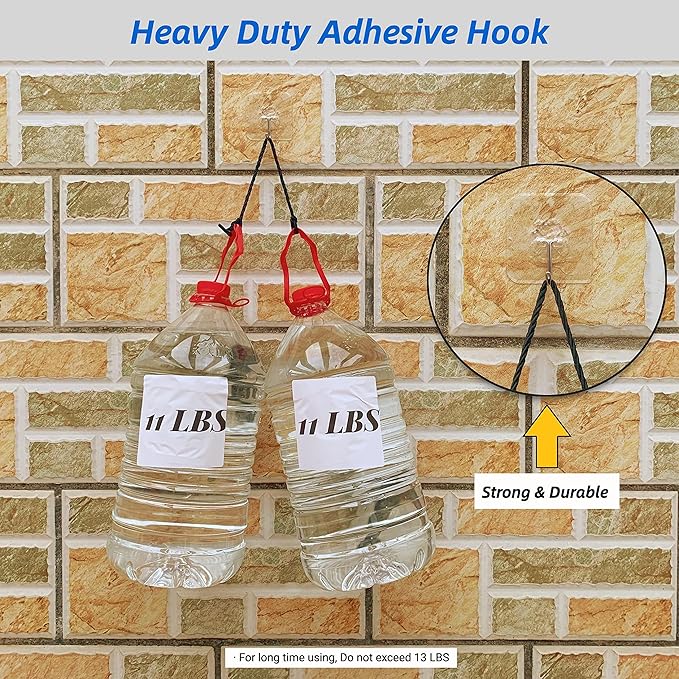 Adhesive Hooks, 24 Pack Heavy Duty Sticky Hooks, Transparent Removable Adhesive - Image 3