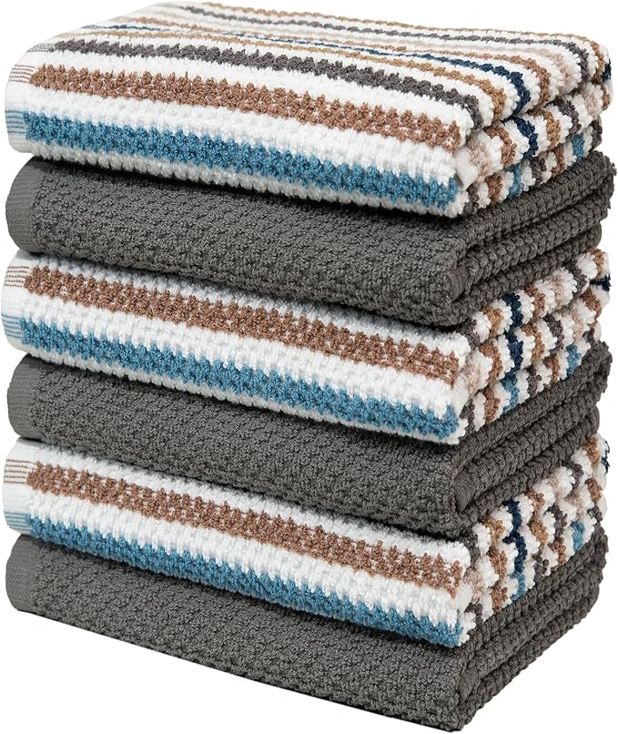 Premium Kitchen Towels | Large Cotton Kitchen Hand Towels | Popcorn Striped - Image 4