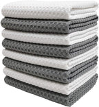 POLYTE Ultra Premium Microfiber Kitchen Dish Hand Towel Waffle Weave, 8 Pack by Polyte
