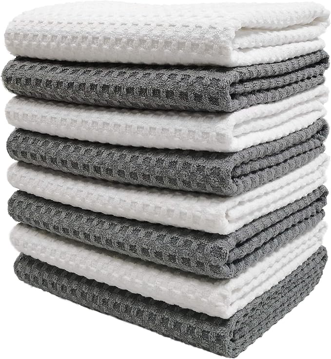 POLYTE Ultra Premium Microfiber Kitchen Dish Hand Towel Waffle Weave, 8 Pack by Polyte