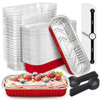 50 PACK Mini Cake Pans with Lids and Spoons, Rectangular Aluminum Foil Bread Pan by NPLUX