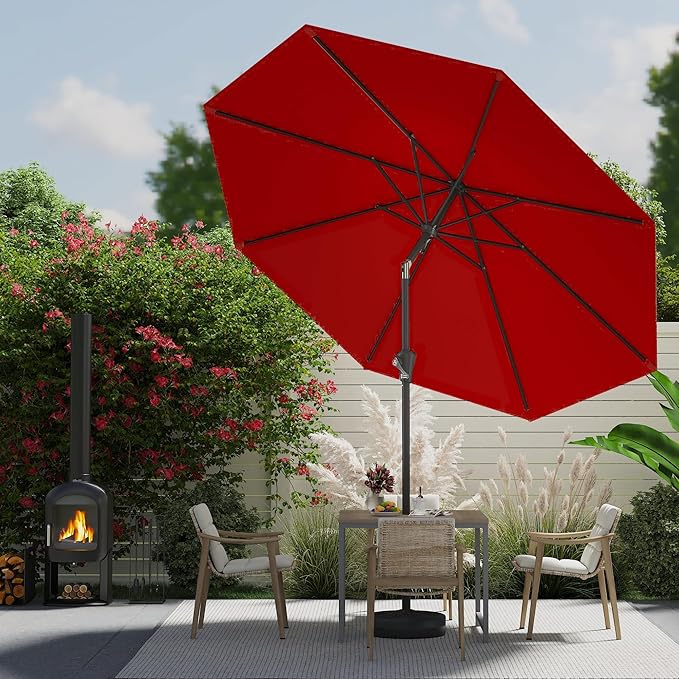 AreShark 9 FT Patio Umbrella for Outdoor, Outdoor Umbrella with Push Button Tilt and Crank, Outdoor Patio Umbrellas with 8 Sturdy Ribs for Market, Garden, Deck, Backyard, Pool (Cherry Red) - Image 5