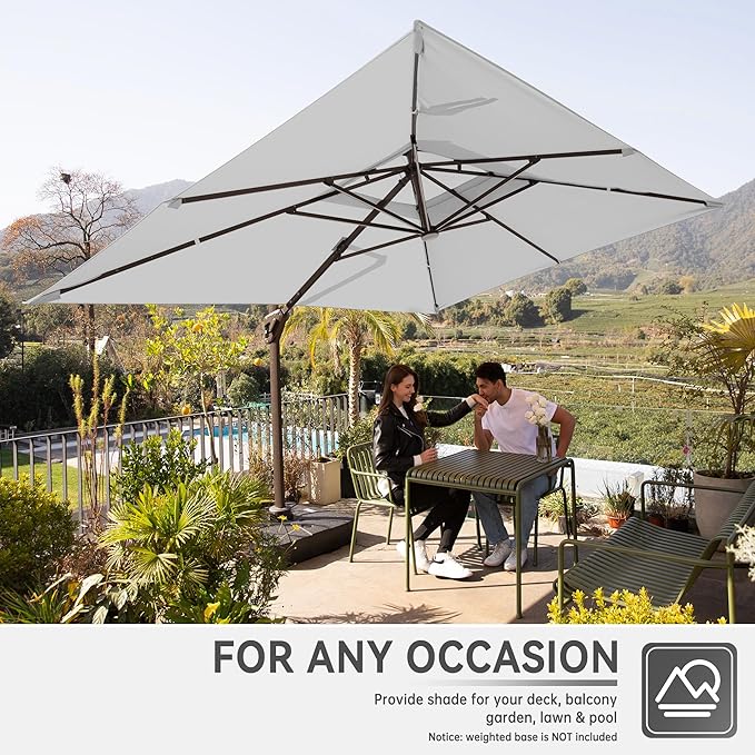 10 X 13 FT Cantilever Outdoor Patio Umbrella with Base Included Large Heavy Duty 360° Rotation Double Top Offset Rectangular Umbrellas with Led Lights for Backyard Outside Deck,Fog Grey - Image 6