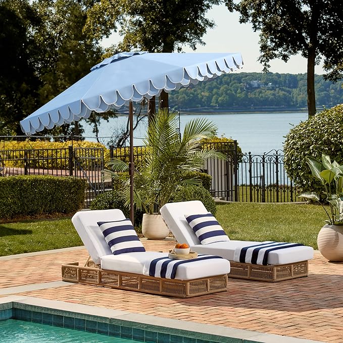 SAFAVIEH 9ft Outdoor Patio Umbrella, Round, Valance, Baby Blue & White Trim, Auto Crank Tilt, UV Resistant for Deck, Backyard, Poolside (PAT8006U) - Image 7