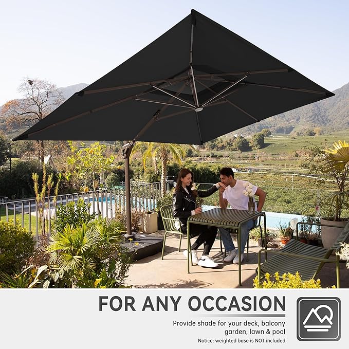 10 X 13 FT Cantilever Outdoor Patio Umbrella with Base Included Large Heavy Duty 360° Rotation Double Top Offset Rectangular Umbrellas with Led Lights for Backyard Outside Deck, Black - Image 6