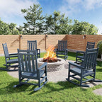 HDPE Rocking Chair Outdoor Set of 6 - Poly High Back Porch Rocker Chairs for Adults - All Weather Resistant Furniture for Patio Front Porch - Navy Blue by Garvee