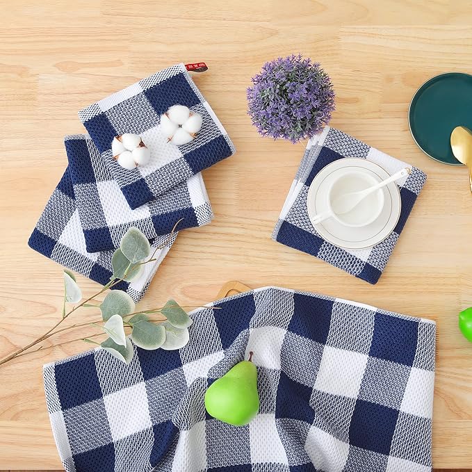Homaxy 100% Cotton Waffle Weave Check Plaid Dish Cloths, 12 x 12 Inches - Image 6