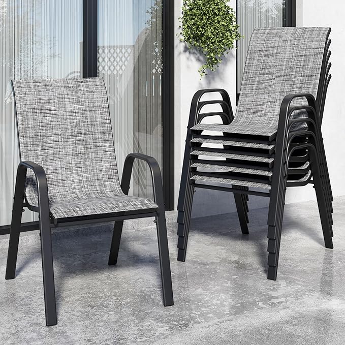 Patio Chairs Set of 6, Stackable Outdoor Dining Chairs for All Weather Textilene Fabric & Metal Frame, Outdoor Chairs Set for Backyard Deck Garden by Vimstora